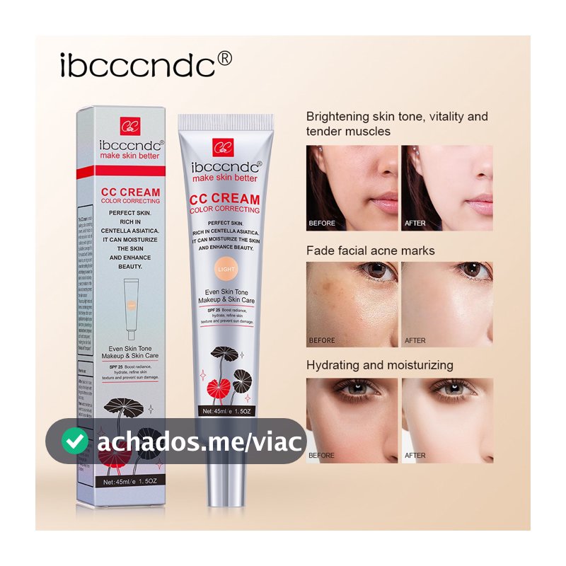 IBCCCNDC Creme CC De Correção De Cor Com Centella Asiatica , Corretivo Facial Multiuso Leve Acabamento Iluminador Suaviza E Hidratos