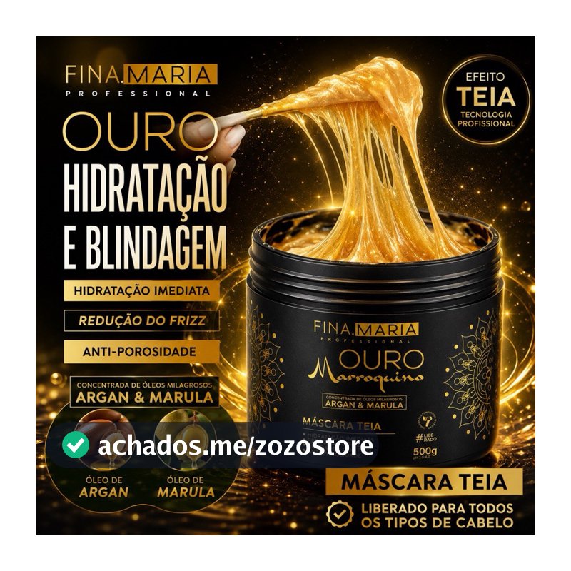 ULTRA HIDRATAÇÃO EFEITO TEIA COM ÓLEOS MARROQUINOS - OURO MARROQUINO - FINA MARIA PROFISSIONAL