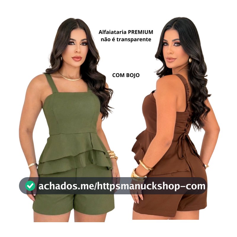 Conjunto Feminino Alfaiataria Short e Blusa Peplum Elegante Moda Casual Social Tendência