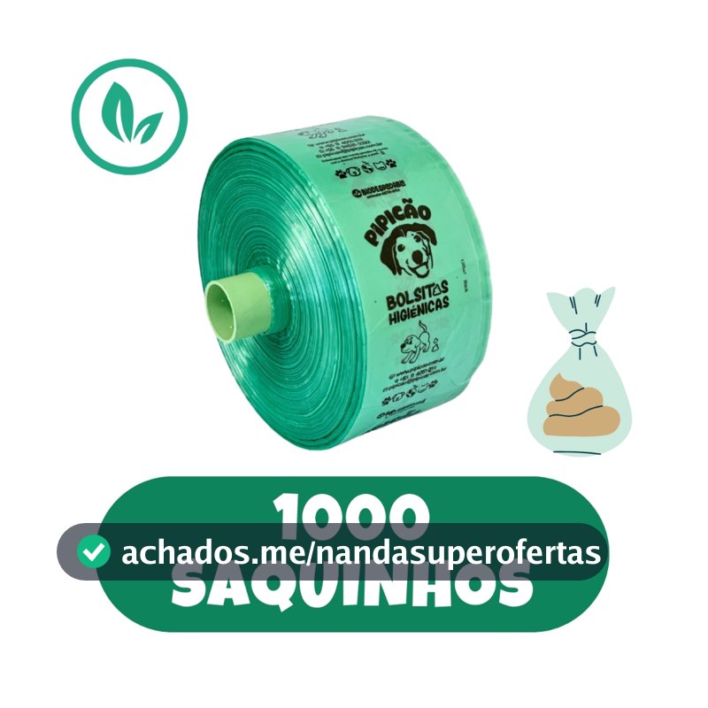 Bobina Cata Caca Com 1000 Sacolas Biodegradáveis Coleta de Fezes de Cachorro Pipicão