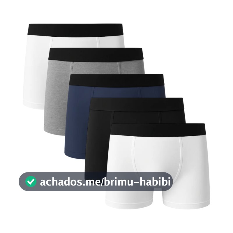 Kit 5 Cuecas Boxer Basic Lisa 100% Algodão Masculina Forro Duplo Costura Tripla Sortido