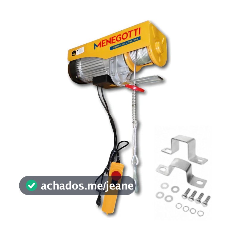 Guincho Elétrico Prime V2 150/300kg 650W Monofásico com Cabo de Aço e Botoeira