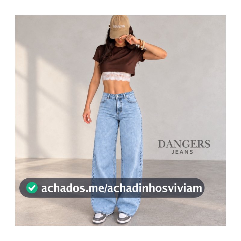 Calça Jeans Feminina Wide Leg Marmorizada Cintura Alta Sem Lycra