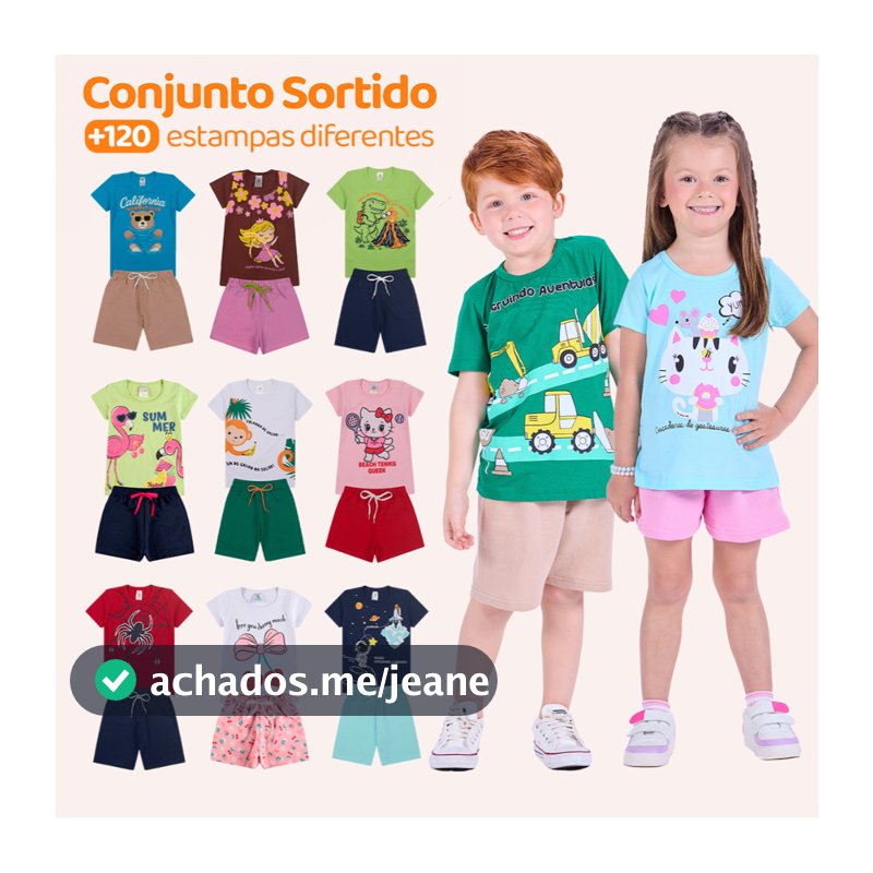 Kit 5 Conjuntos de Verão para Crianças 100% Algodão Leves e Fresquinhos para o Verão Tecido Confortável e de Qualidade
