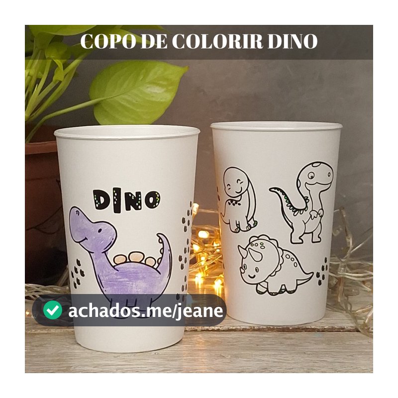 Copo Para Colorir Dinossauro Lembrancinha Festa Infantil Lembrancinha de Aniversário Dinossauros.
