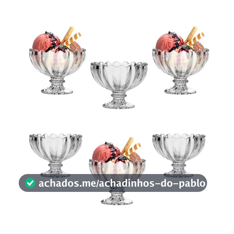 Conjunto de 6 Taças de Vidro Kit Decorado para Sorvete e Sobremesa 135ml