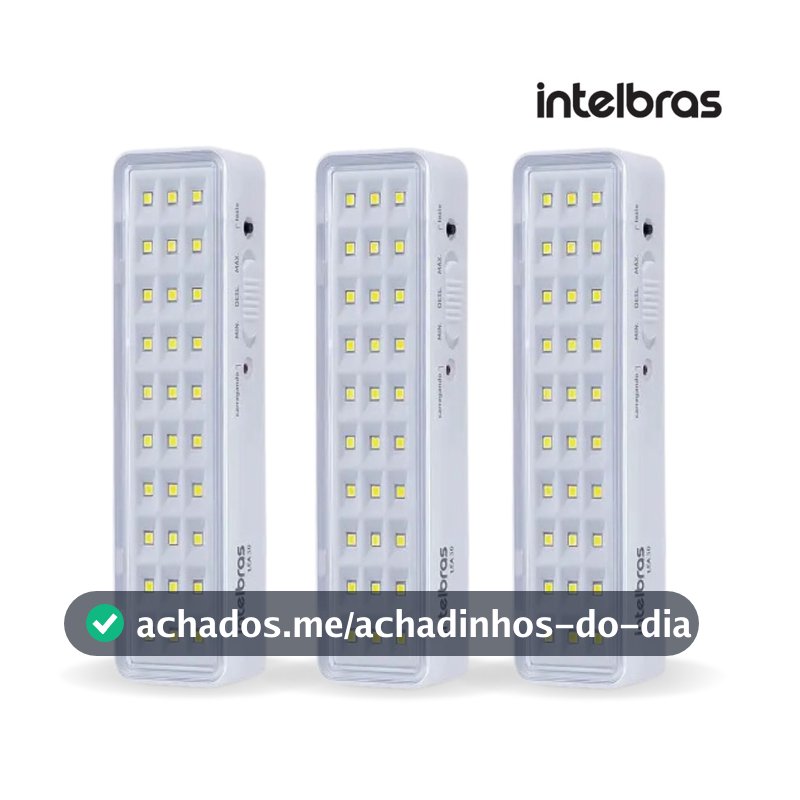 Kit 3 Unidades Luz de Emergência Luminária LED Intelbras