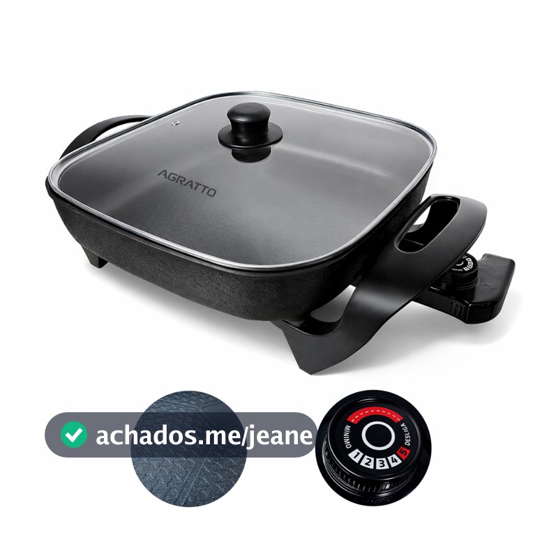 Panela Elétrica Quadrada Mangiare Agratto 4,6L 1500W Antiaderente