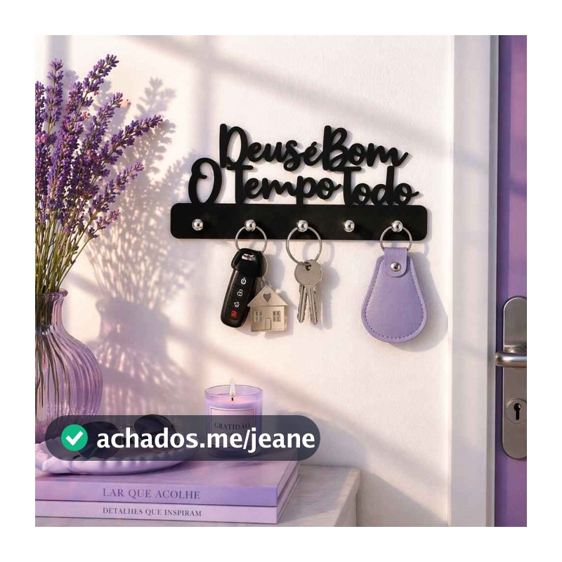 Porta Chaves Parede Chaveiro MDF Deus é Bom o Tempo Todo Decoração Casa Organização Multiuso 3mm