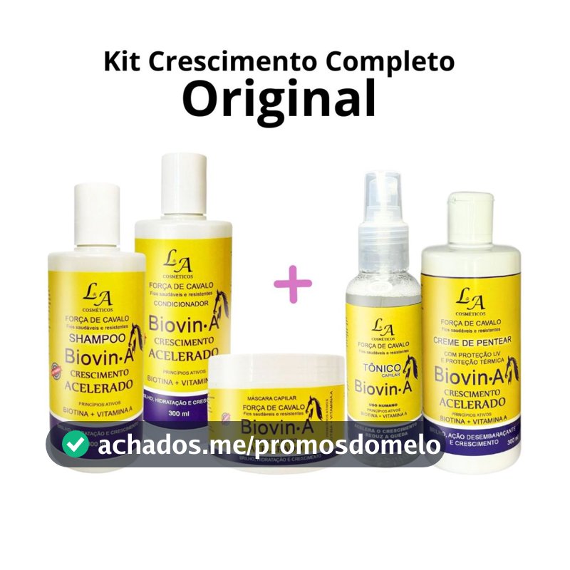 Kit Crescimento Capilar Completo Biovin-A Força de Cavalo + Tônico Crescimento e Creme p/ pentear LA