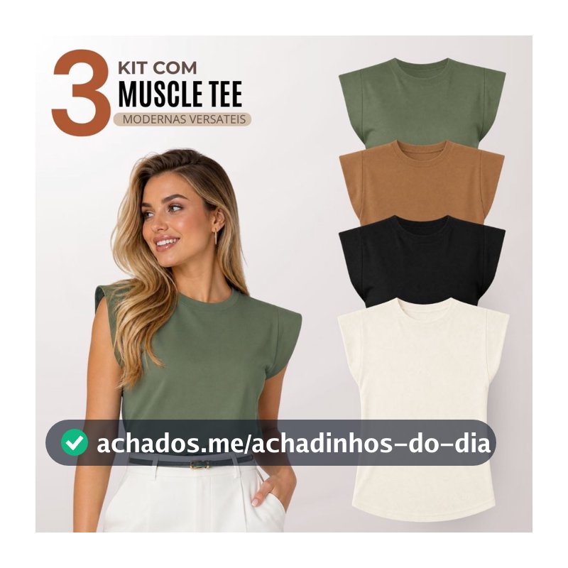 Kit 3 Blusas Feminina Muscle Tee Moderna Casual 100% Algodão - F00