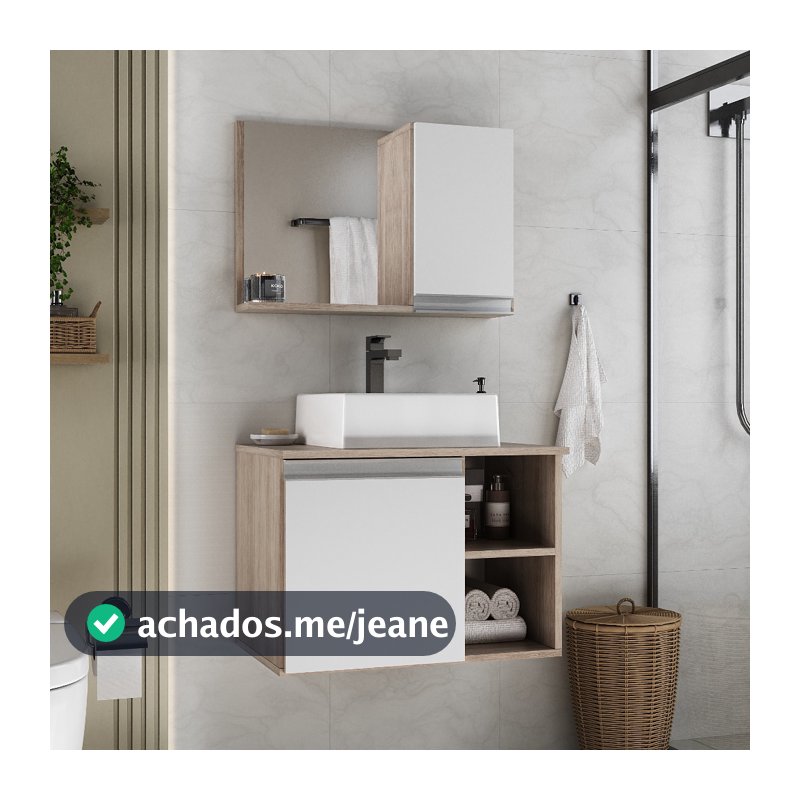 Conjunto de Armário e Gabinete para Banheiro Virtus 60cm com Pia