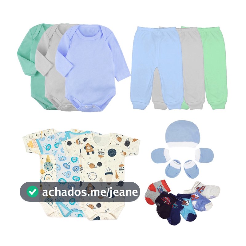 Kit Roupinha de Bebê 18 Peças Body Mijão Touca Luva Meias