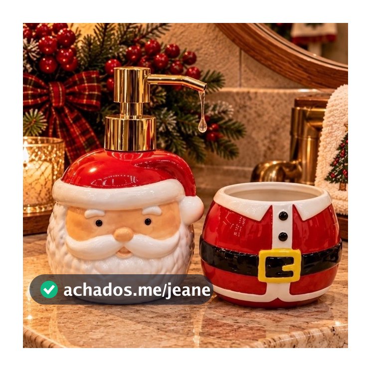 Kit Banheiro Natalino 2 Peças em Porcelana – Porta-Sabonete | 23 × 10,5 cm