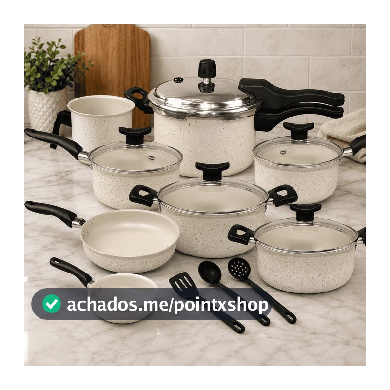 Jogo de Panelas Teflon Munique 11 Pçs com Panela de Pressão fechamento externo de 2.5L