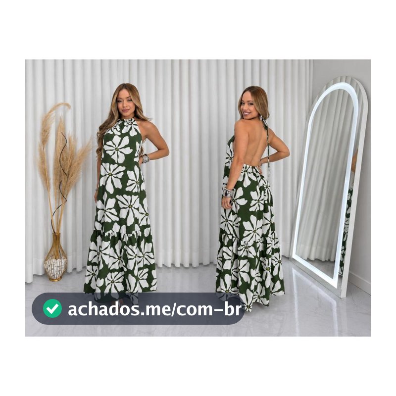 VESTIDO ELI BABADO LONGO FLORAL GOLA AJUSTAVEL