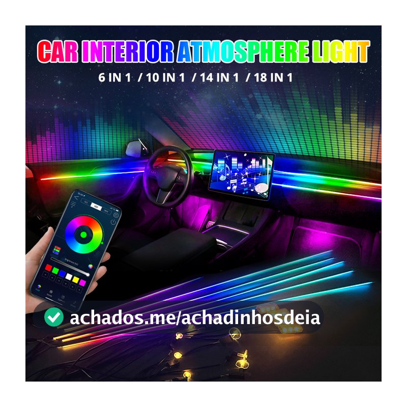Luzes Ambientes Para Carros Streamer RGB 64 Cores Universal LED Interiores Em Fita Acrílica Oculta Symphony Atmosphere Lamp