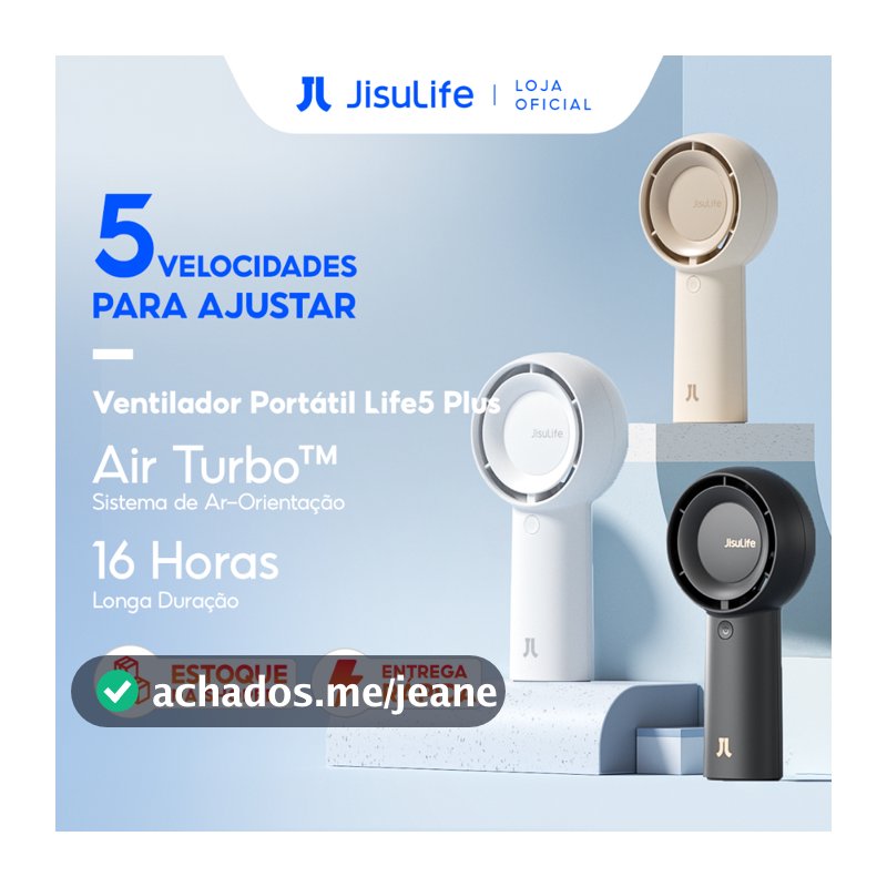 【Envio Full】JISULIFE Mini Ventilador Portátil de Mão Turbo USB Recarregável 4000/6000mAh Silenciso (Life 5 Plus)