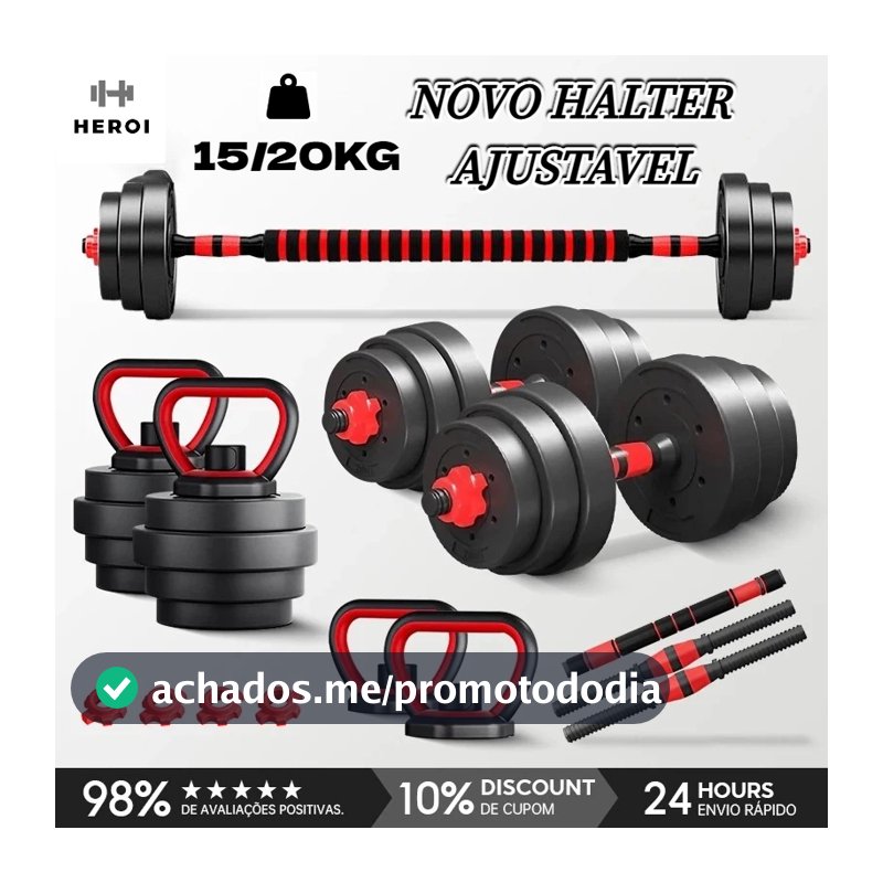 HEROI Kit Academia em Casa 15kg/20kg Halteres Ajustáveis,Inclui Barra Longa e Presilhas de Segurança