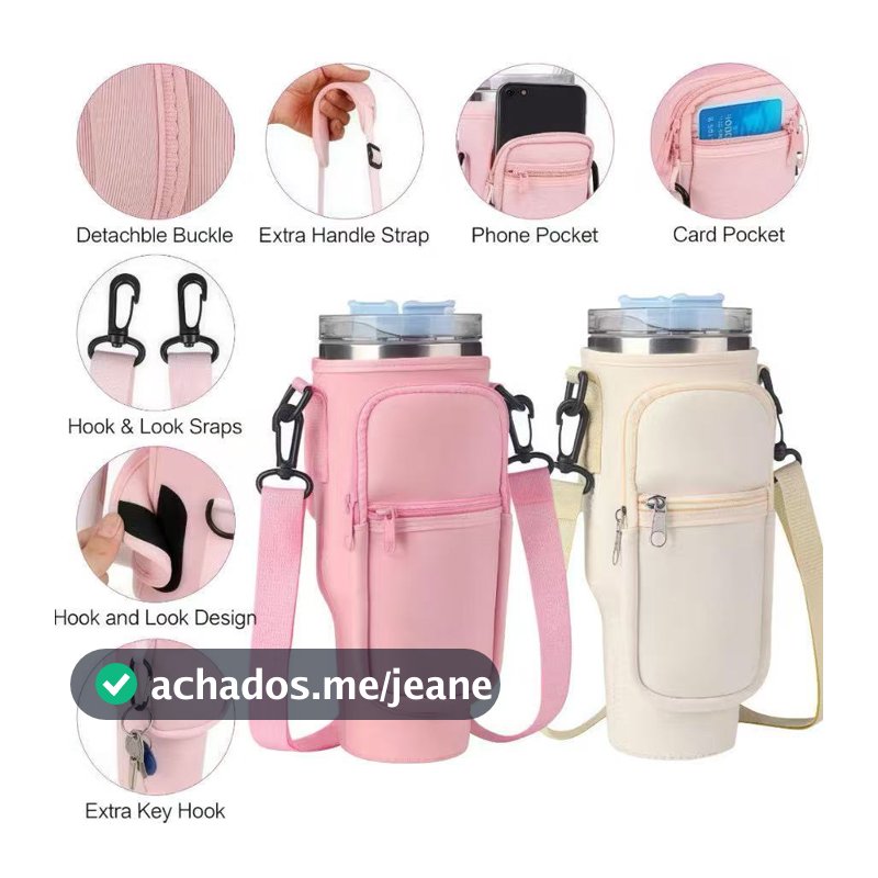 Bolsa Porta Garrafas De Água Compatível Com Copo 40oz 1,2 Litro Para Celular Chaveiro Com Alça De Ombro Ajustável