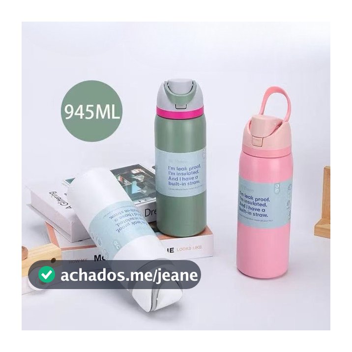 Garrafa de água de aço inoxidável de 945 ml – com isolamento térmico, à prova de vazamentos e com alça de transporte.