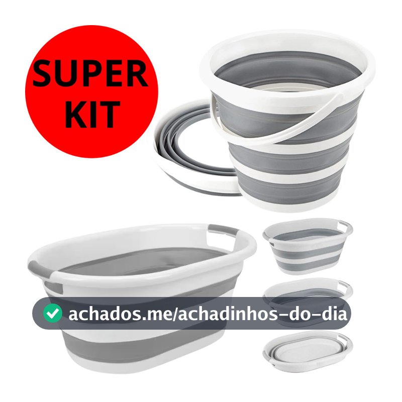 Kit Com Balde Retrátil 10 Litros E Cesto Dobrável 26 Litros Silicone Resistente Com Alça Powermaid