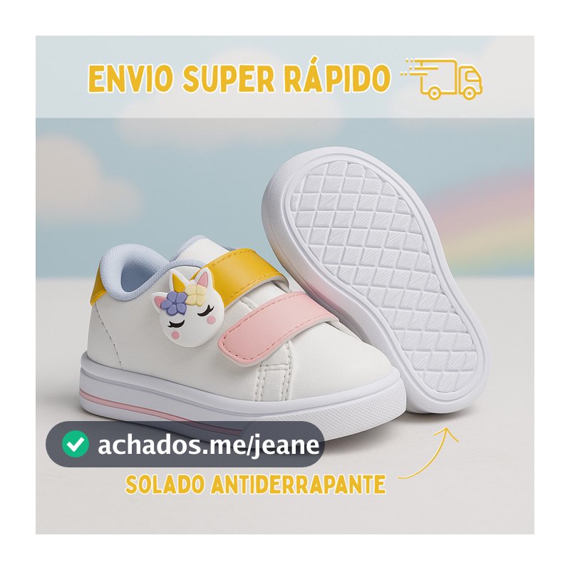 Tênis Infantil Feminino Unicórnio Velcro Confortável Antiderrapante Original 20 ao 27 Envio Imediato