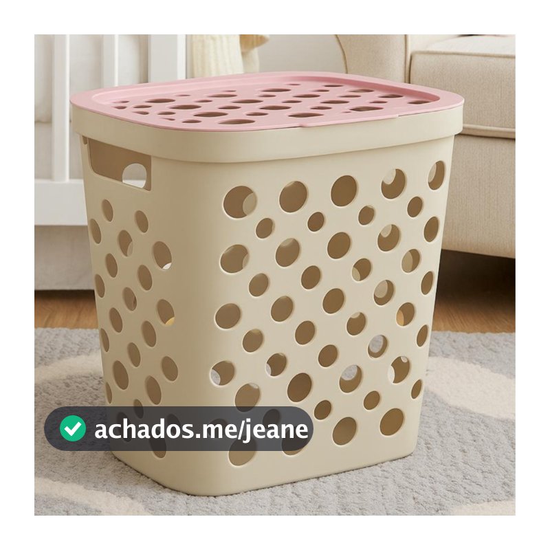 Cesto Telado 30 Litros com Tampa e Alça Cesto de Roupa Suja Infantil Menina Menino Bebê Rosa Azul