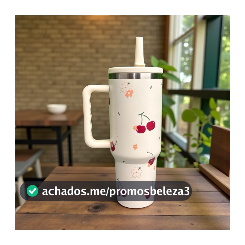 Garrafa copo térmica 1200ml blogueirinho floridas com tampa acrílica E proteção de silicone