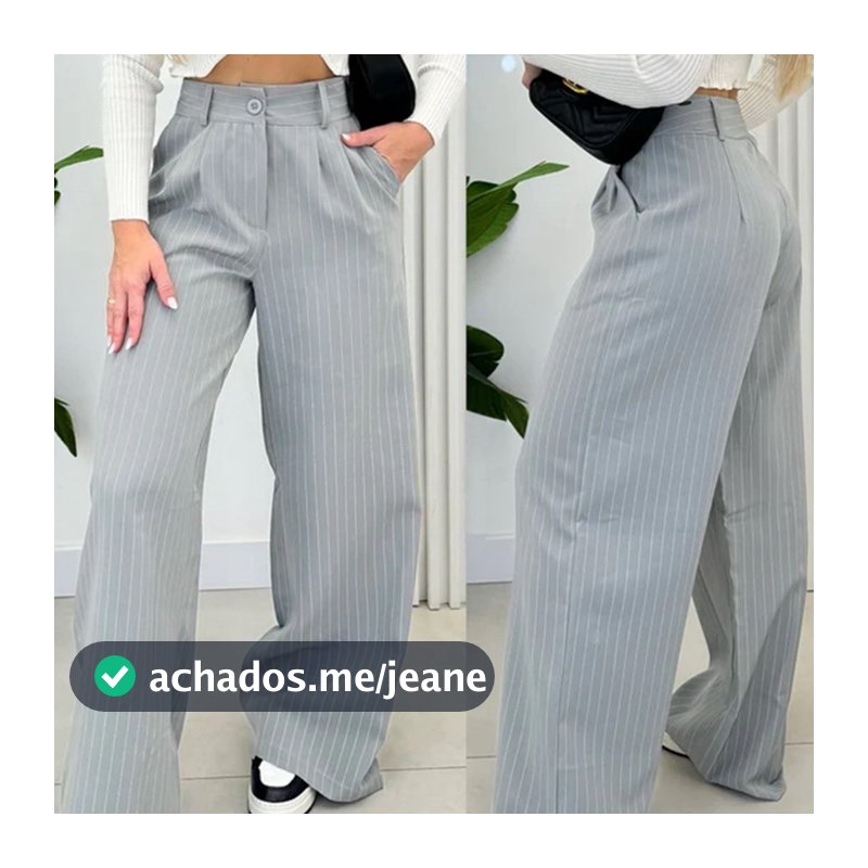 Calça Pantalona Alfaiataria Wide Leg Modelo listrado Risca de Giz