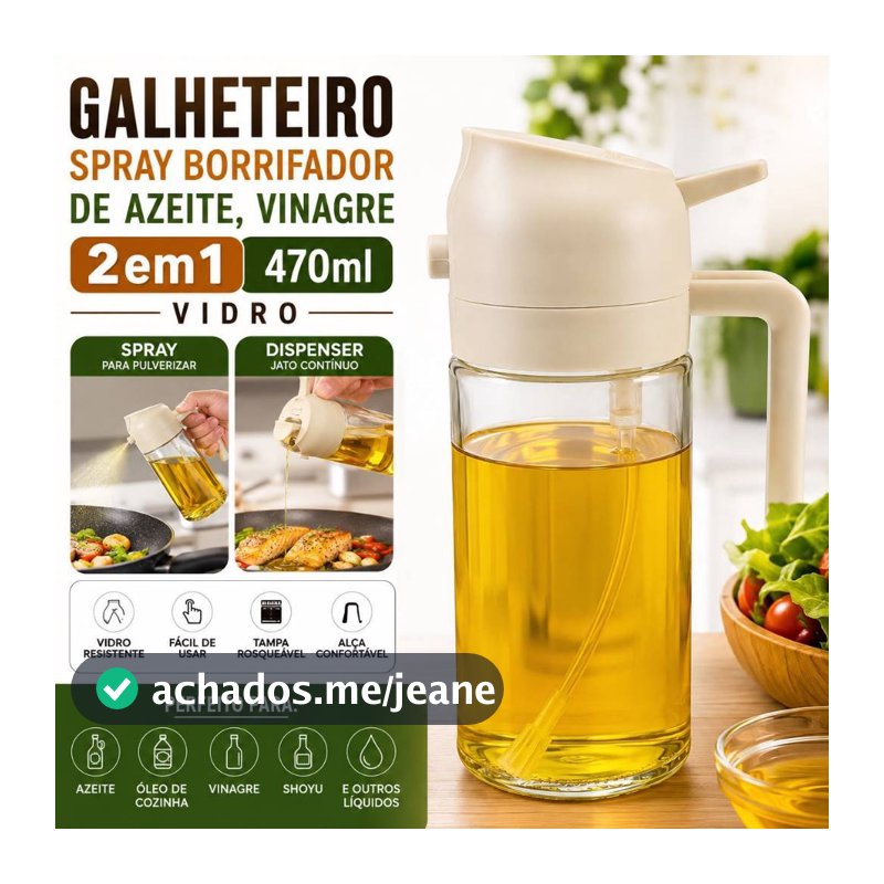 Spray Borrifador Dosador 2 em 1 Vidro Azeite Vinagre Óleo Galheteiro Cozinha 470ml