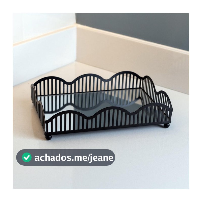 Bandeja com Espelho Lyor Wave 21cm x 14cm x 4cm Preta Metal
