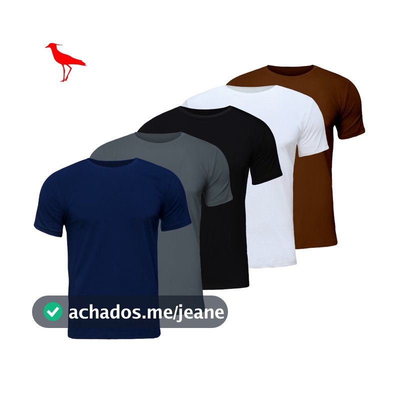 KIT 5 Camisetas Masculinas Básicas 5 Cores Sortidas Algodão Poliéster Academia Treino