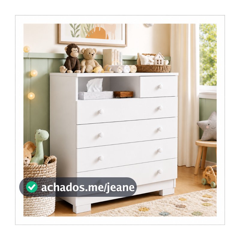 Cômoda Para Quarto Infantil 5 Gavetas Multiuso Com Nicho Organizador Roupas Criança Moderna Amora