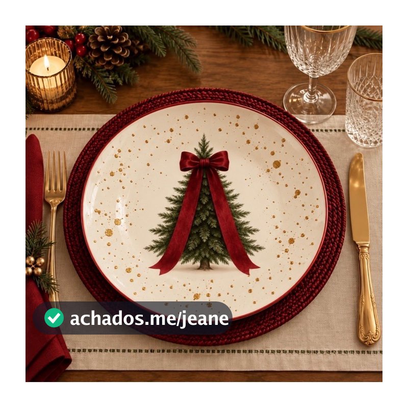 Kit Pratos de Vidro Natalino Decoupage Artesanal Decorado com Estampa Árvore de Natal