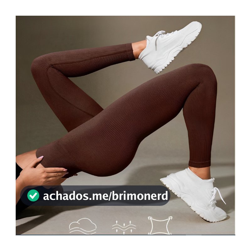 Calça Legging Canelada de Cintura Alta Sem Costura para Academia Feminina, Elástica e Fitness