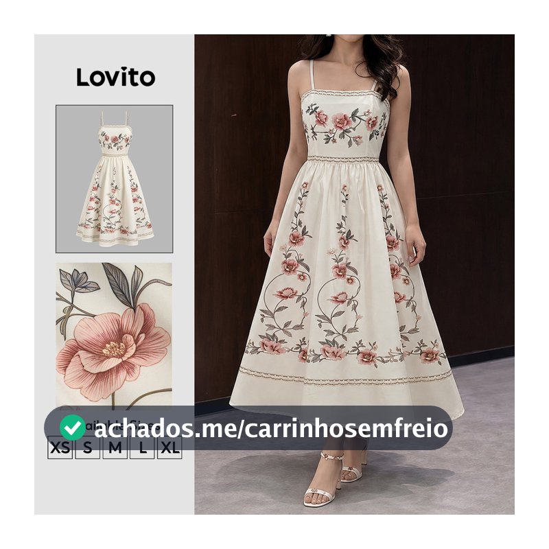 Lovito Vestido Boho com Zíper – Vestido de Primavera/verão Feminino DRK8P1D565