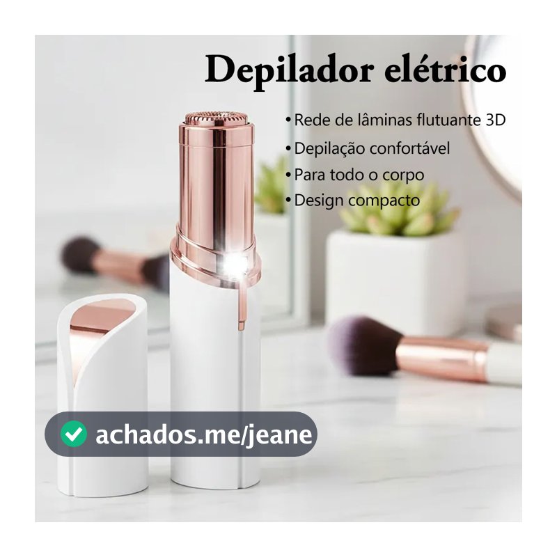 Depilador Facial Elétrico, Formato Batom Portátil, Indolor e Recarregável