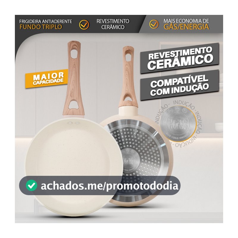 Frigideira Antiaderente Fundo Triplo 20,5cm Revestimento Cerâmica Indução Creme - Bhz Store