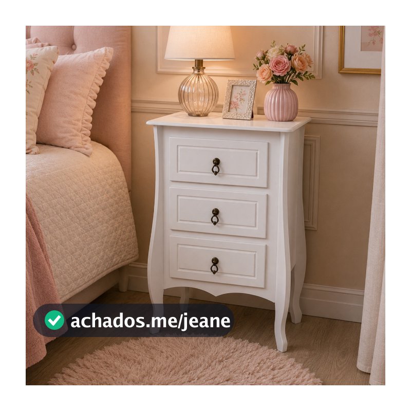 Mesa de Cabeceira 3 Gavetas Branca para Quarto