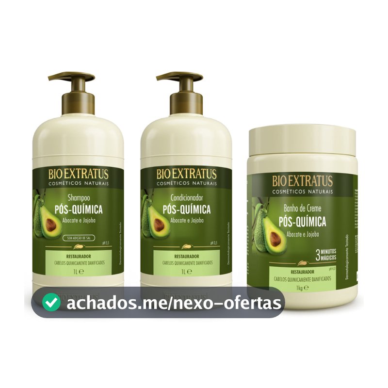 Kit Pós-Química Restauração (Shampoo, Condicionador e Banho de Creme Bio Extratus - 1L )