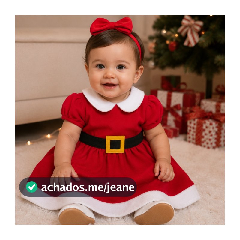 Vestido Natalino Infantil Mamãe Noel Bebê Menina Roupa de Natal Festa Natalina com Tiara P ao 3 Anos