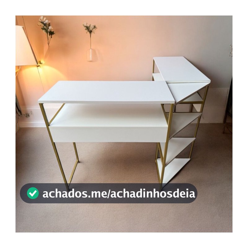 Mesa Manicure em L Padrão Industrial MDF Branco 5 Cores Metalon Profissional
