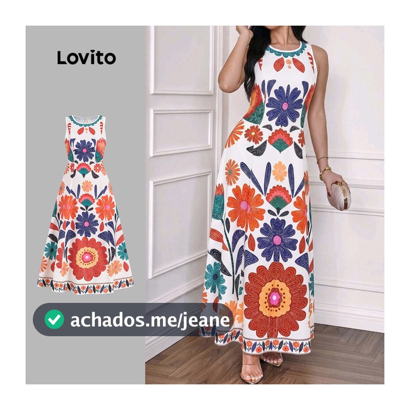 Lovito Padrão De Vestido Boho Zíper Vestido Primavera/Verão Floral Para Mulheres LBL37040