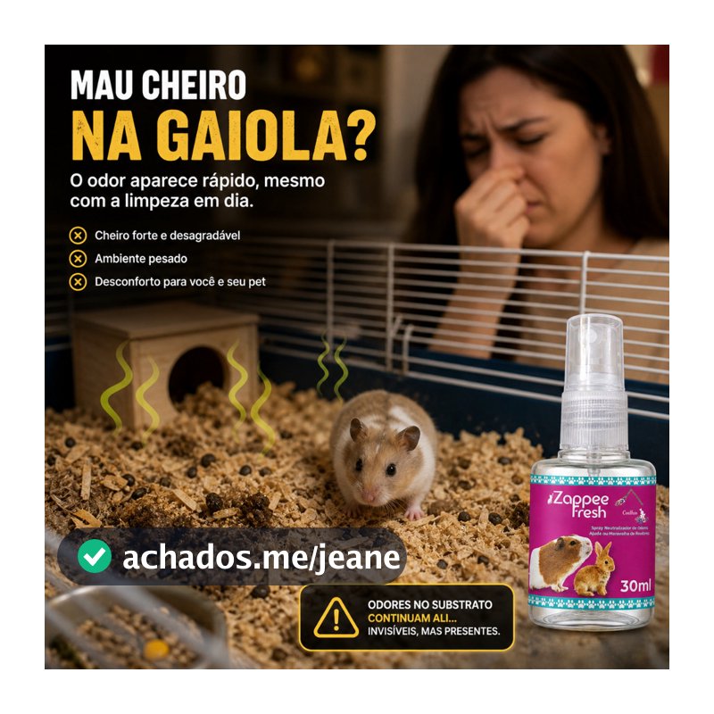 Xixi Hamster Eliminador de Odor Gaiola Roedores Rato Coelho Spray Anti Cheiro 30ml Zappee Fresh