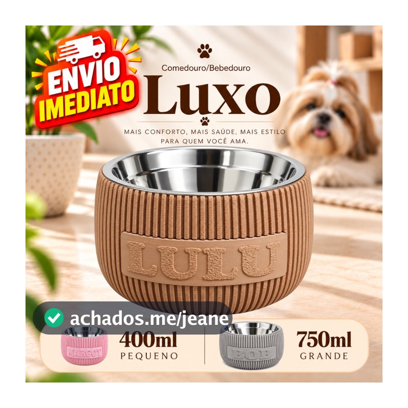 Comedouro Pet Elevado com nome Personalizado Inox Cachorro Gato Bebedouro Tigela Ração Água Antivômito Premium