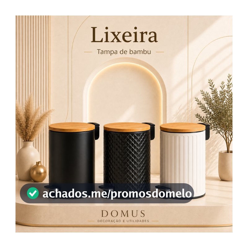 Lixeira Premium 5L Pedal Metálico Tampa de Bambu Soft Close Cesto Removível Banheiro Cozinha