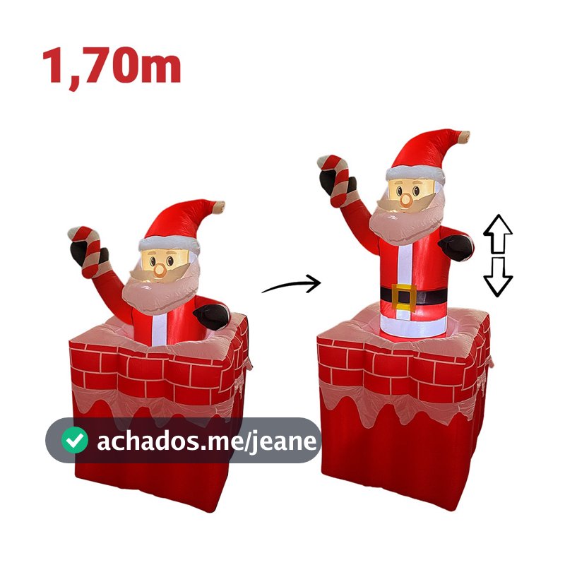 Papai Noel Inflável Chaminé 1,7m sobe e desce Iluminado