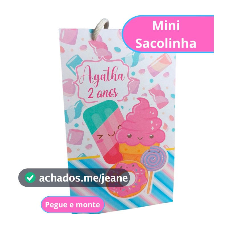 Mini Sacola Surpresa  DOCERIA  Mundo Doce -  Lembrancinha Personalizada - Festa Infantil - Pegue e Monte