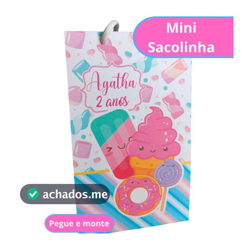 Mini Sacola Surpresa  DOCERIA  Mundo Doce -  Lembrancinha Personalizada - Festa Infantil - Pegue e Monte